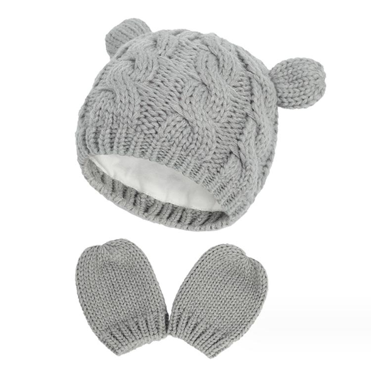 可愛い ベビー帽子 手袋付き 冬ニット 防風 ベビーニット帽 くま耳 帽子＆手袋 ベビー 耳付帽子 手袋セット 赤ちゃん クマ耳付き あったか 子ども用 無地 ギフト クマ耳 子供 防寒 かわいい シンプル 出産準備 出産祝い 誕生日 プレゼント ニット帽セット 3