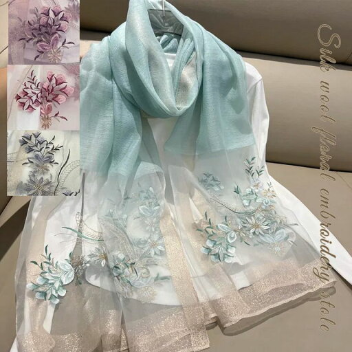 ストール エレガントな花柄刺繍シルクウール大判ストール 薄手 レディース 結婚式 ショール 春 夏 春夏 夏物 秋 冬 秋冬 スカーフ ギフト プレゼント ブルーグリーン ブルー グリーン パープル 紫 ピンク グレー uv 母の日 敬老の日 ストール エレガントな花柄刺繍シルクウール大判ストール 薄手 レディース 結婚式 ショール 春 夏 春夏 夏物 秋 冬 秋冬 スカーフ ギフト プレゼント ブルーグリーン ブルー グリーン パープル 紫 ピンク グレー uv 母の日 敬老の日