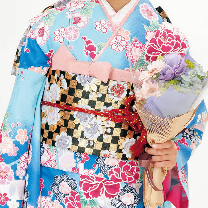 [往復送料無料][ジュニア着物] 水色とピンクの相性ピッタリな華やかで可愛らしい晴れ着です。　JRH0010【140cm~152cm】fy16REN07