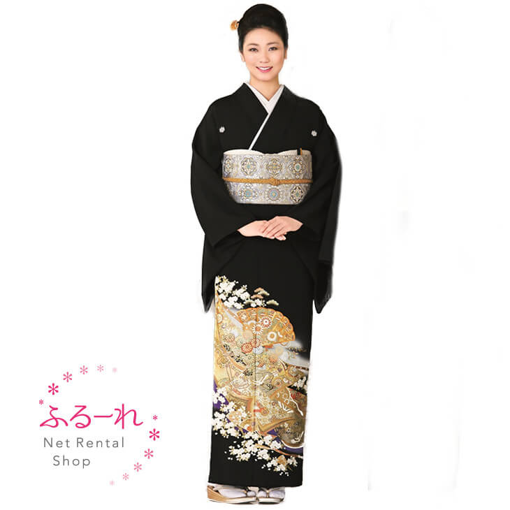 留袖レンタル／留袖　レンタル／留袖フルセット　レンタル／留袖セット／留袖レンタル　結婚式／女性和服／着物レンタル／黒留袖　RT0022【158cm~168cm】fy16REN07