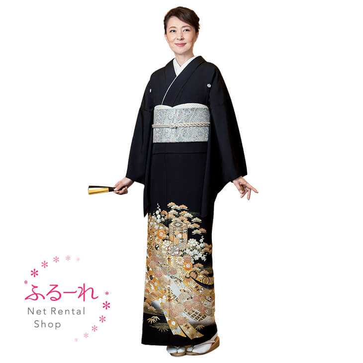 留袖レンタル/留袖 レンタル/留袖フルセット レンタル/留袖セット/留袖レンタル 結婚式/女性和服/着物レンタル/黒留袖 RT0071【158cm~168cm】fy16REN07