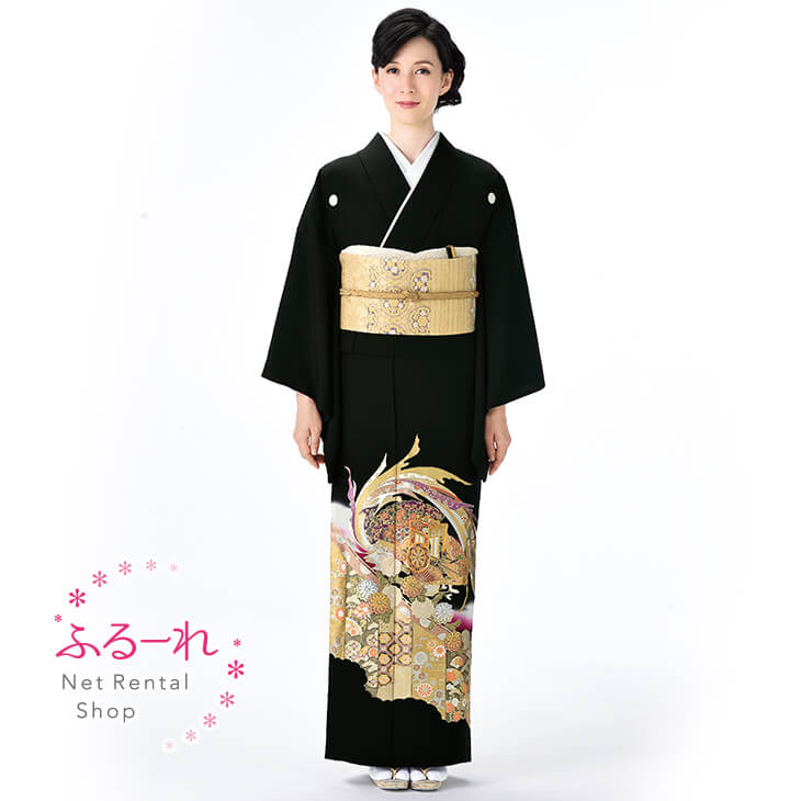 留袖レンタル／留袖　レンタル／留袖フルセット　レンタル／留袖セット／留袖レンタル　結婚式／女性和服／着物レンタル／黒留袖　RT0098【158cm~168cm】fy16REN07 ことほぎ 御所に花幕