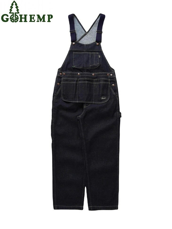 GOHEMP （ゴーヘンプ）MIGHTY ALL PANTS with MULTI APRON (ONE WASH) マイティーオールパンツ　程よい肉厚の12ozの定番デニム生地HEMP COTTON DENIMを使用したオーバーオール 付属のエプロンキャンプやワークシーンに適応した自然なワイドストレート