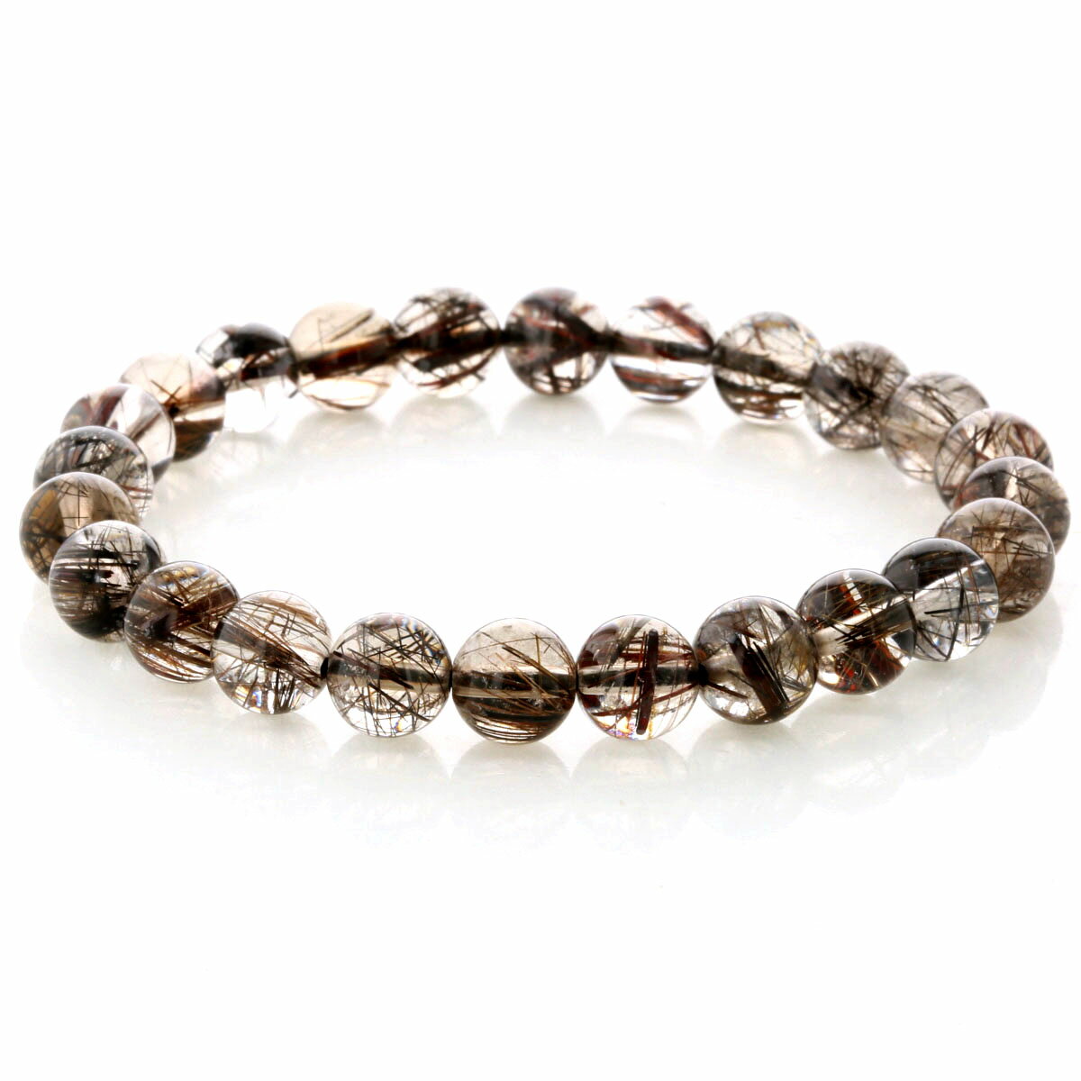 最高級【プレミアム】 ブラックルチル （二酸化チタン）ブレスレット 7.5mm玉 No.13 [ 画像現物・一点物 ] パワーストーン 天然石 FORESTBLUE フォレストブルー【1643】