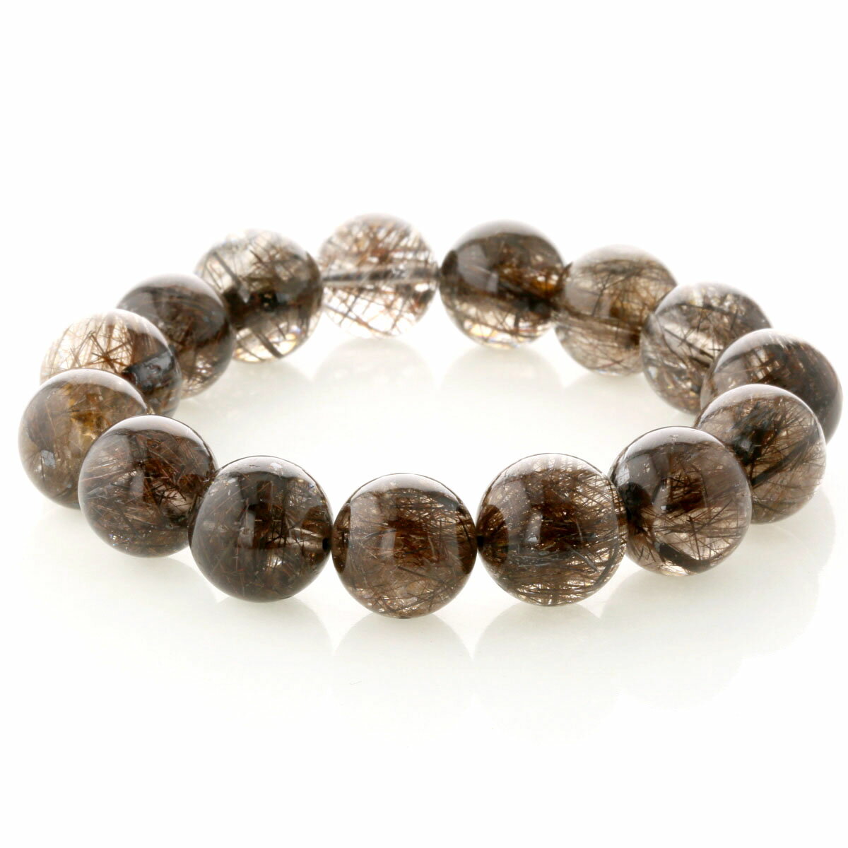 最高級【プレミアム】 ブラックアイアンルチル （二酸化チタン）ブレスレット 14mm玉 No.29 [ 画像現物・一点物 ] パワーストーン 天然石 FORESTBLUE フォレストブルー【4695】