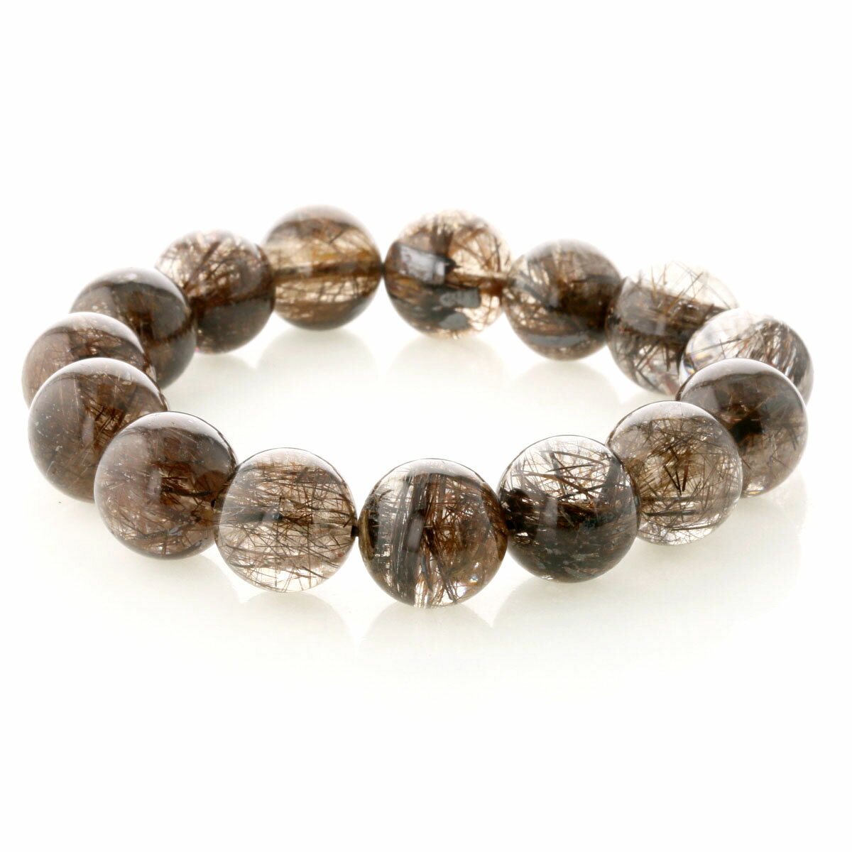 最高級【プレミアム】 ブラックアイアンルチル （二酸化チタン）ブレスレット 14mm玉 No.29 [ 画像現物・一点物 ] パワーストーン 天然石 FORESTBLUE フォレストブルー【4695】