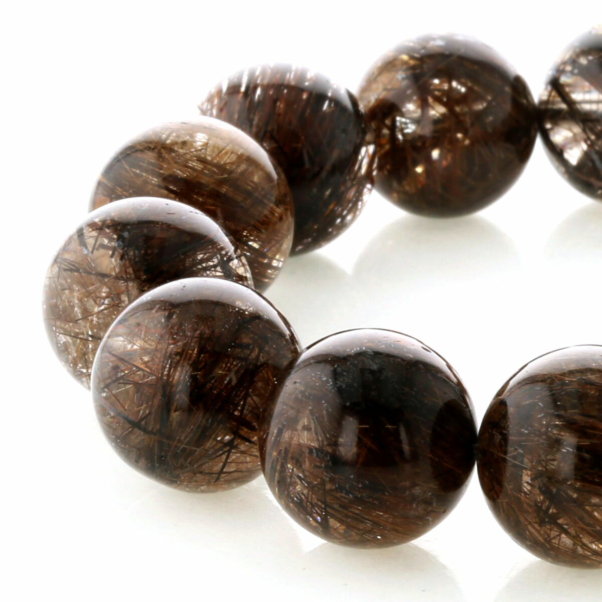 最高級【プレミアム】 ブラックアイアンルチル （二酸化チタン）ブレスレット 14.5mm玉 No.30 [ 画像現..