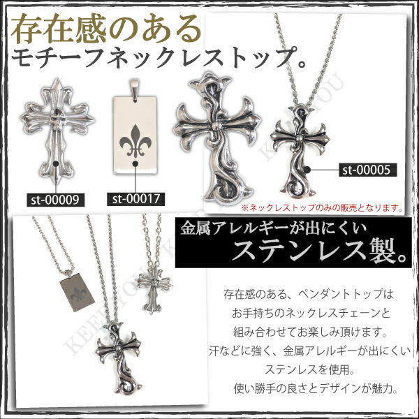 【メール便 送料無料】ステンレス ネックレス ペンダント トップ スカル クロス(十字架)cross　ST-00009 【ステンレス スチール ネックレス アクセサリー チャーム オリジナル ハンドメイド パーツ ペンダントトップ ユニセックス】 ┃