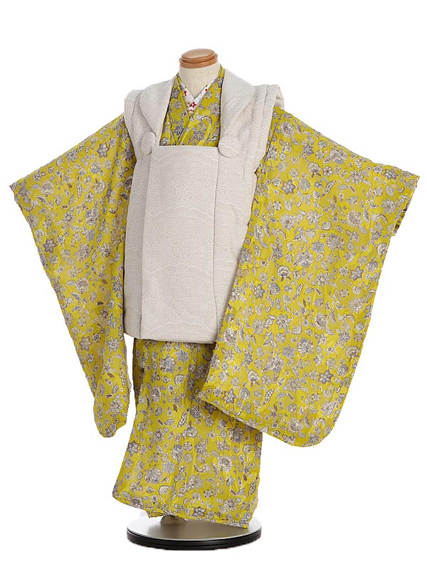 【レンタル】七五三レンタル 女の子 3歳着物フルセット 被布白× 小花模様 0APT377(3338) 被布セット 子供着物 貸衣装 着物レンタル きもの 753 90cm~100cm