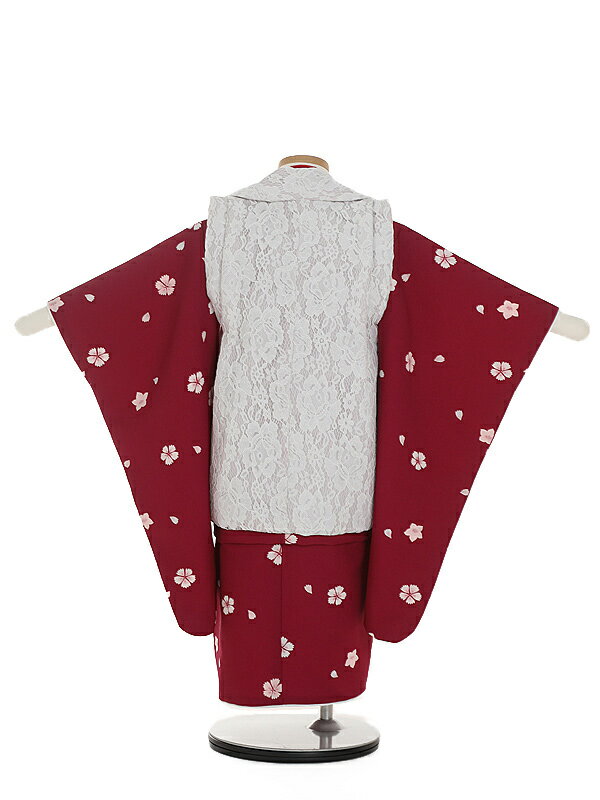 【レンタル】七五三レンタル 女の子 3歳着物フルセット 女の子 白x紫 コスモス小花柄 3615 被布セット 子供着物 貸衣装 着物レンタル きもの 753 90cm~100cm 753きもの 753着物 きものレンタル 被布セットレンタル 3歳女の子753 2