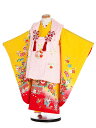 【レンタル】七五三レンタル 女の子 アンティーク 3~4歳着物フルセット 山吹×ピンク 被布 K302 被布セット アンティーク着物 子供着物 貸衣装 着物レン...