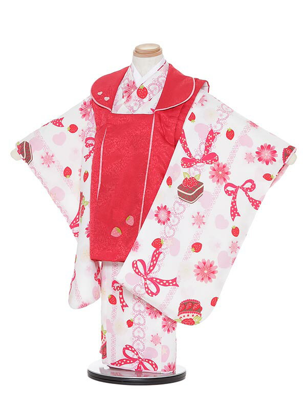 【レンタル】七五三レンタル 女の子 3歳着物フルセットH304 SHY KIDS 白地 スイーツ 被布セット 753着物 レンタル753 七五三着物_着物レンタ...