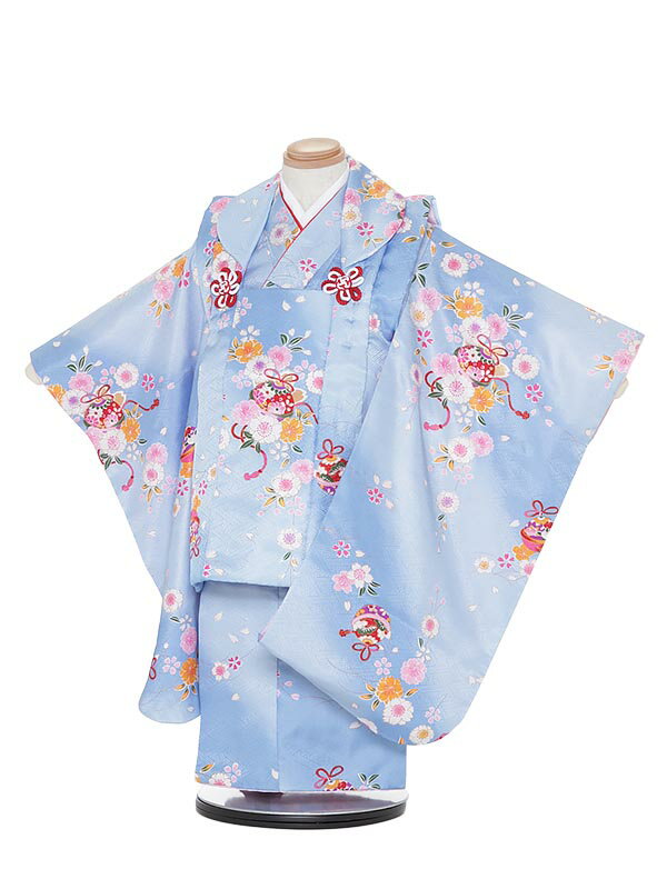 【レンタル】七五三レンタル 女の子 3歳着物フルセットH318 水色地 小花に鈴 被布セット 753着物 レンタル753 七五三着物 着物レンタル きものレンタ...