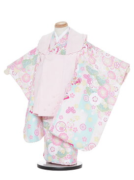 【レンタル】七五三レンタル 女の子 3歳着物フルセットH332 pom ponette 水色 被布セット 子供着物 貸衣装