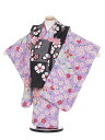 【レンタル】七五三レンタル 女の子 3歳着物フルセットH339 黒×パープル 花に蝶 被布セット 753着物 レンタル753 七五三着物 和装 きものレンタル ...