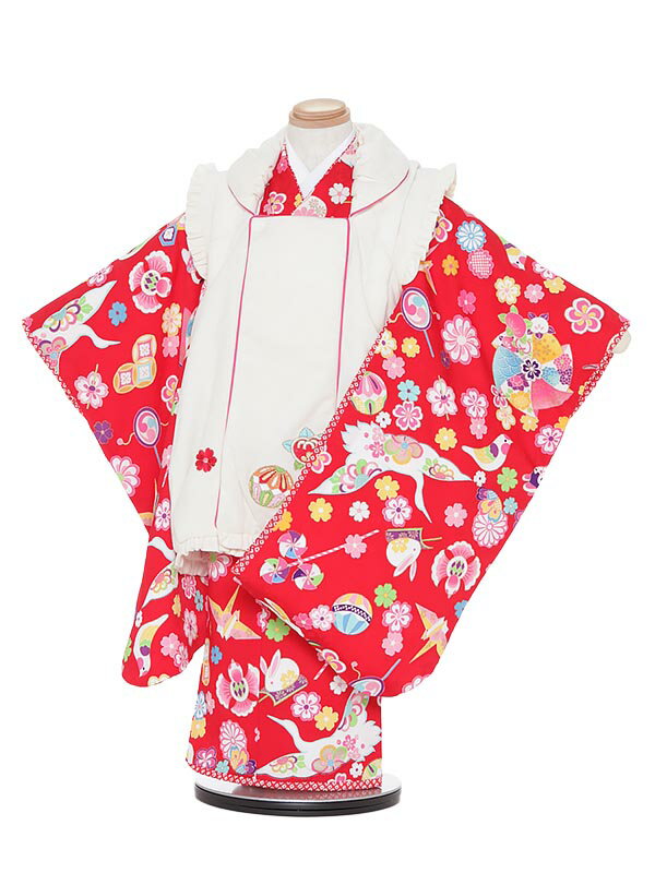 【レンタル】七五三レンタル 女の子 3歳 着物フルセットH347 乙葉 白×赤 うさぎ 被布セット 753着物 レンタル753 七五三着物 子供着物 貸衣装