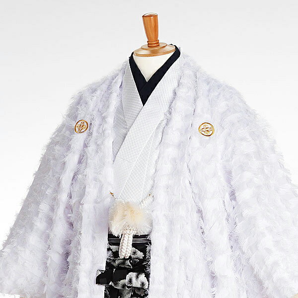 【レンタル】男性袴レンタル 白羽根×白5号 袴黒菱模様 160～165cm 成人式 メンズ 袴 卒業袴 男性用袴 大人用 着物レンタル 男性和装 貸衣装 0026
