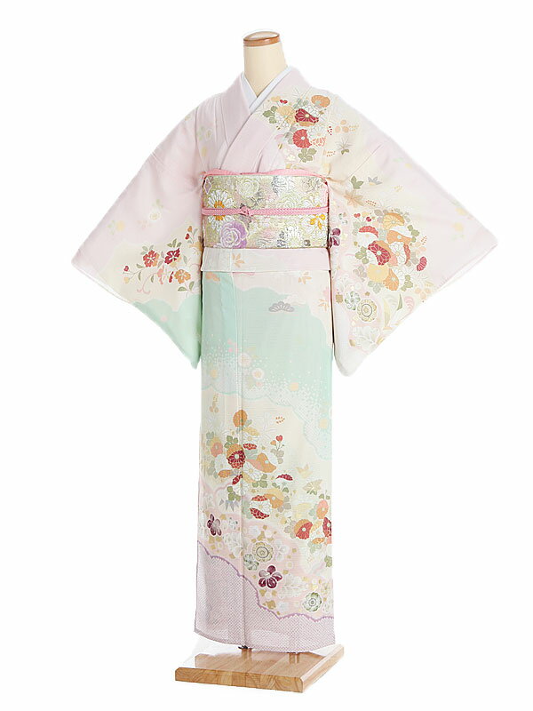 【レンタル】訪問着レンタル[絽] 150~160cm 7号～13号 雲取り菊 ピンク JAPANSTYLE 新品足袋プレゼント 訪問着 草履 バッグ セット 袋帯 着物レンタル フルセット 150cm 155cm 160cm 7号 9号 11号 13号 S M L LL 貸衣装 7月 8月 0049