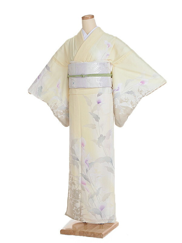 【レンタル】訪問着レンタル[絽] 145~155cm 5号～7号 黄色地にカラー・ティアラ柄 小さめサイズ 新品足袋プレゼント 訪問着 草履 バッグ セット 袋帯 着物レンタル フルセット 145cm 150cm 155cm 5号 7号 S SS 貸衣装 7月 8月 0083 夏用訪問着 夏物
