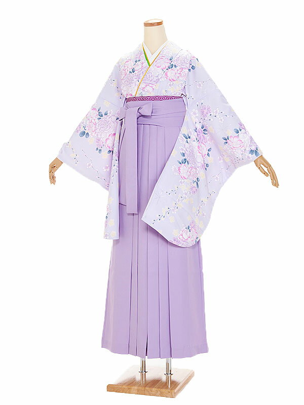 【レンタル】【ワイドサイズ】【トールサイズ】袴レンタル 袴 セット 卒業式 女性 170～175cm 11号～15号 花柄紫x紫 卒業袴 二尺袖 大きいサイズ 謝恩会 女性用袴 大人用 着物レンタル 大学 専門学校 女性和装 貸衣装 0191(4)