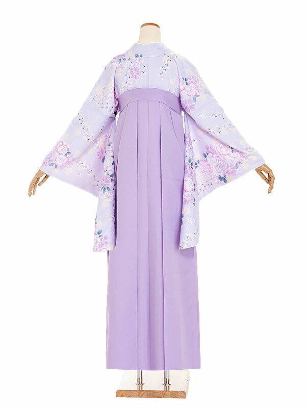 【レンタル】【ワイドサイズ】【トールサイズ】袴レンタル 袴 セット 卒業式 女性 170～175cm 11号～15号 花柄紫x紫 卒業袴 二尺袖 大きいサイズ 謝恩会 女性用袴 大人用 着物レンタル 大学 専門学校 女性和装 貸衣装 0192