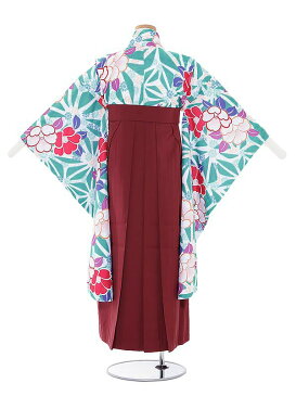 【レンタル】10歳前後 女児袴レンタル 0005 陽気な天使 ターコイズブルー椿×エンジ袴セット 138-143cm 10歳 卒業式 小学生 卒業袴 貸衣装 子供着物