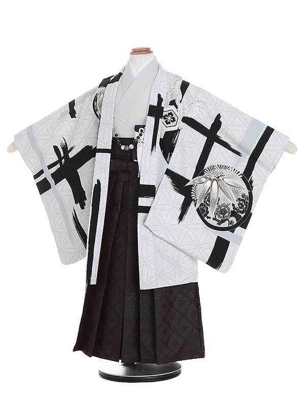 楽天マタニティ子供喪服レンタルH＆H【レンタル】かんたん七五三[簡単着付け] 着物 マジックテープ 753|5,6歳七五三レンタル JAPAN STYLE 白鷹に梅 グレー 5歳 男の子|子供|七五三 5歳児 レンタル|5歳用 着物|往復送料無料|男児フルセットN544