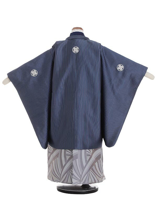 【レンタル】かんたん七五三[簡単着付け] 着物 マジックテープ 753|5,6歳七五三レンタル 花わらべ 青縞柄×グレー変わり柄袴 5歳 男の子|子供|七五三 5歳児 レンタル|5歳用 着物|往復送料無料|男児フルセットN550