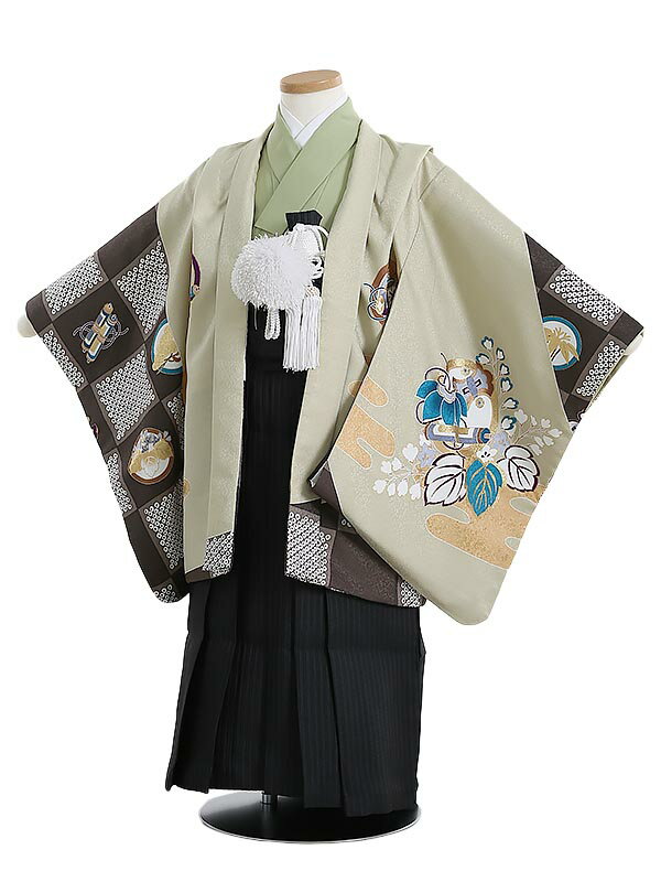 【レンタル】かんたん七五三[簡単着付け] 着物 マジックテープ 753|5歳七五三レンタル 小槌と矢羽根 桐 宝尽くし 5歳 男の子|子供|七五三 5歳児 レンタル|5歳用 着物|往復送料無料|男児フルセットY613