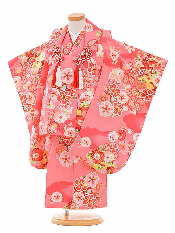 【レンタル】七五三レンタル 女の子 3歳着物フルセットA301 赤地 小花 被布セット 子供着物 貸衣装