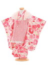 【レンタル】七五三レンタル 女の子 3歳着物フルセットA330 ピンクにフリル 花とチェリー 被布セット 90cm～100cm 子供着物 貸衣装