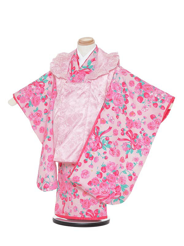 【レンタル】七五三レンタル 女の子 3歳着物フルセットA341 Mezzo Piano ピンク 被布セット 90cm〜100cm メゾピアノ 子供着物 貸衣装