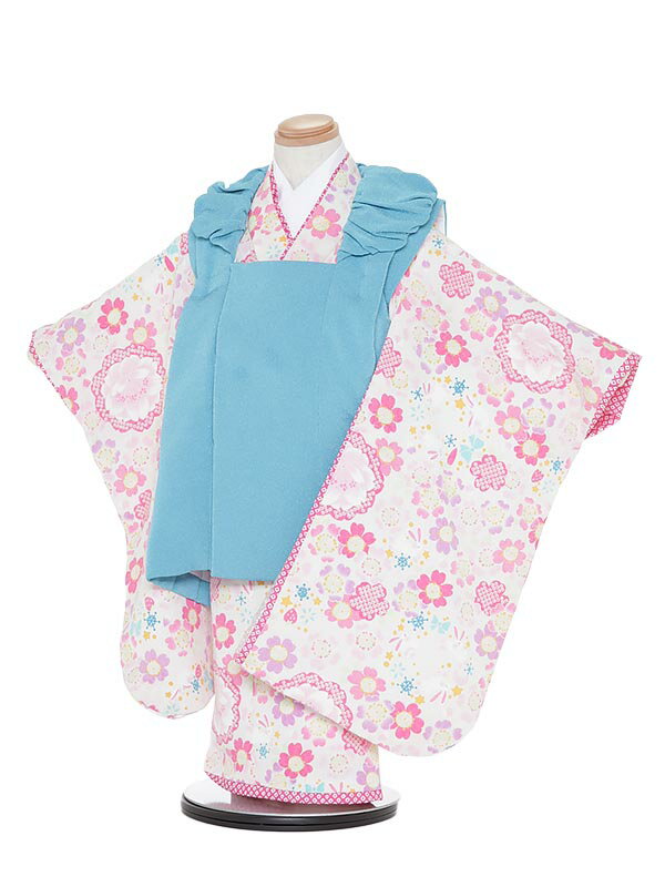 【レンタル】七五三レンタル 女の子 3歳着物フルセットA355 JAPAN STYLE クリーム地 被布セット 90cm〜100cm 子供着物 貸衣装