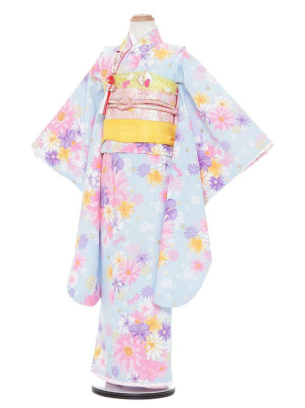 楽天マタニティ子供喪服レンタルH＆H【レンタル】七五三 7歳着物レンタル A789 水色 ガーベラにハイビスカス 七五三着物 フルセット 753着物 貸衣装 女の子 子供着物 お正月 ひな祭り 結婚式 753 キッズ着物 七五三レンタル きもの