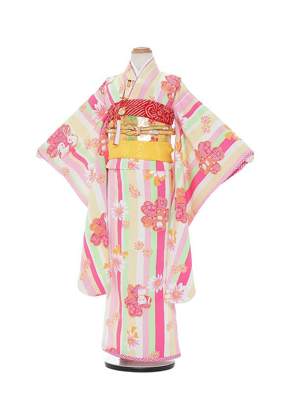 楽天マタニティ子供喪服レンタルH＆H【レンタル】七五三 7歳着物レンタル A799 JAPAN STYLE ストライプ 七五三着物 フルセット 753着物 貸衣装 女の子 子供着物 お正月 ひな祭り 結婚式 753 キッズ着物 七五三レンタル きもの