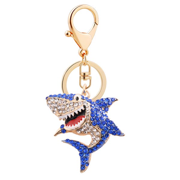 楽天FRABELLキーホルダー サメ 鮫 シャーク キーチェーン キーリング 可愛い リング 金具 チェーン キラキラ 海 魚 青 ブルー カラビナ