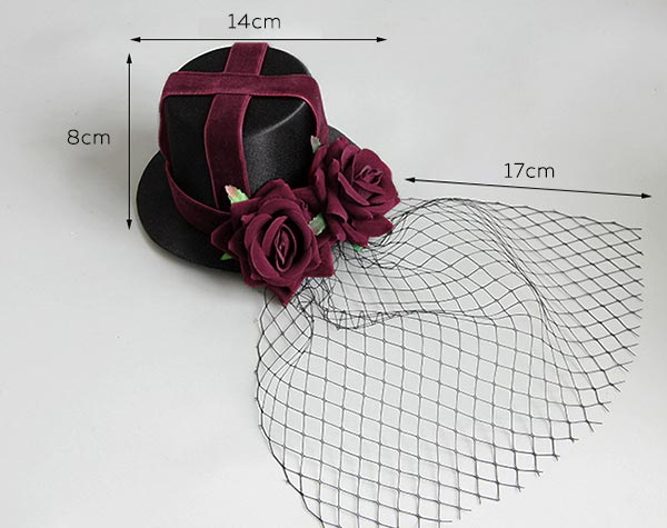 送料無料 カチューシャ ミニハット ヴェール 薔薇 バラ コスプレ ハロウィン ヘアアクセサリー 仮装 ヘッドドレス レース ロリータ ゴシック 花