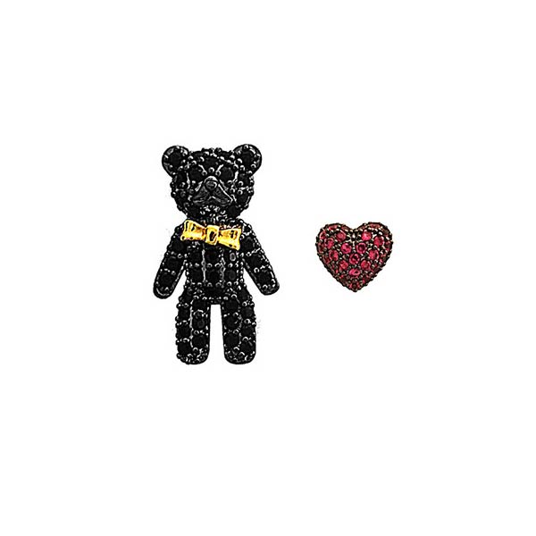 Rakuten - 送料無料 両耳用 ピアス レディースピアス シルバー 銀 ハート 熊 ベア キュート 宝石 ビジュー