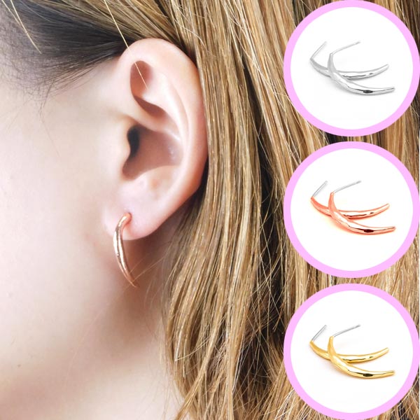 Rakuten - 送料無料 ピアス レディース ピアス ツノ シンプル ゴールド ピンクゴールド シルバー 両耳用