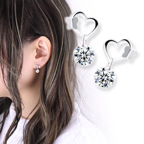 Rakuten - 送料無料 両耳用 ハート 蝶 ビジュー 可愛 シルバー ピアス キュート バタフライ レディース ピアス 蝶 銀