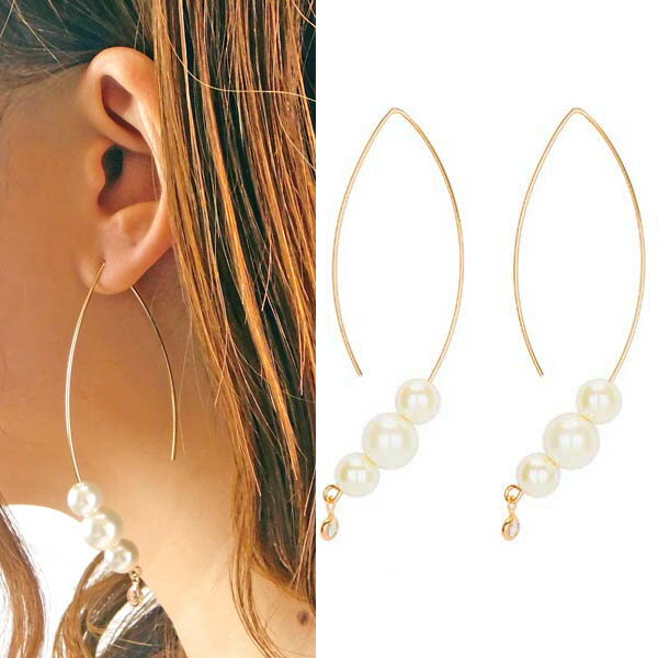 Rakuten - 1000円ポッキリ 送料無料 両耳用 ピアス フック ゴールド パール 亜鉛 合金 ニッケル フリー