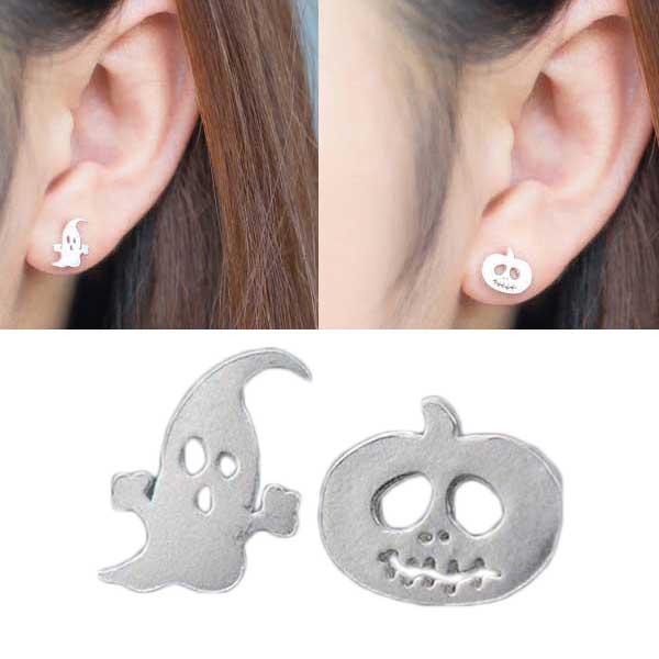 Rakuten - 送料無料 片耳用 カボチャ お化け カワイイピアス レディースピアス シルバー 銀 ハロウィン パンプキン