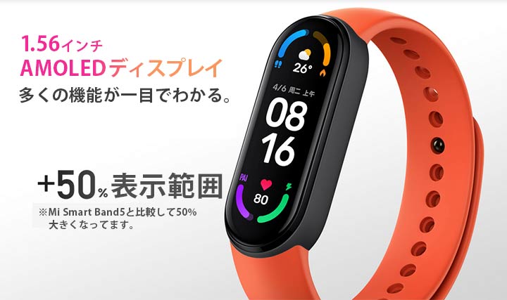 2021最新版XiaomiMiBand6グローバル版スマートウォッチ活動量計歩数計心拍計睡眠モニター30種類スポーツモードメッセージ表示音楽操作天気予報黒ベルト日本語簡単説明書付き六カ月保証