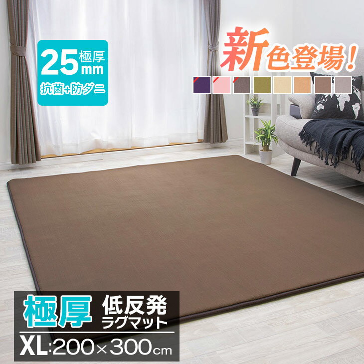 【50%オフクーポン】 低反発 ラグ 極厚 25mm 200×300 ラグ 抗菌 防ダニ 厚手 滑り止め ラグマット カーペット 4畳 ホットカーペット対応 リビング 春 夏 用 無地 防音 シンプルカーペット