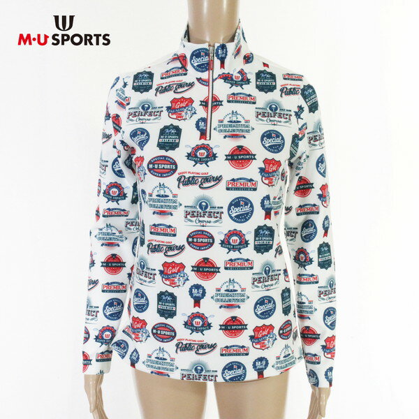 《75%OFF》エムユースポーツ MU SPORTS トップス サイズ40(M) 訳あり ホワイト 長袖トップス モックネック プリント 日本製 レディース L...