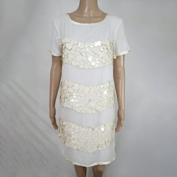 《88%OFF》ステファネル STEFANEL 半袖 チュニック スパンコール サイズL(～XL) アイボリー レディース..