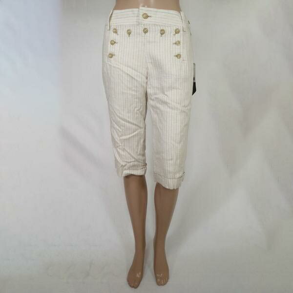 《90%OFF》カリカチュール caricature ハーフ パンツ ストライプ柄 レーヨン×リネン サイズ40(L)(W73) オフホワイト レディース LPT2519