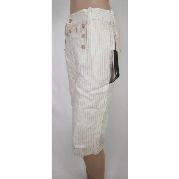 《90%OFF》カリカチュール caricature ハーフ パンツ ストライプ柄 レーヨン×リネン サイズ40(L)(W73) オフホワイト レディース LPT2519