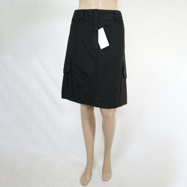 《90%OFF》レネレザード RENE LEZARD イタリア製 セミタイト スカート 膝丈 綿×麻 サイズ38(XL~2XL)(W82) ブラック レディース LSK753