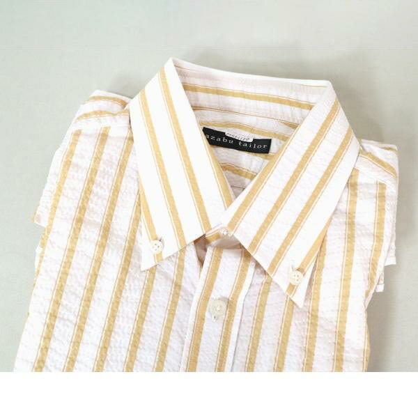 《80%OFF》麻布テーラー azabu tailor 長袖 シャツ コットン サイズ39(M) 山吹色 ストライプ メンズ MSH139